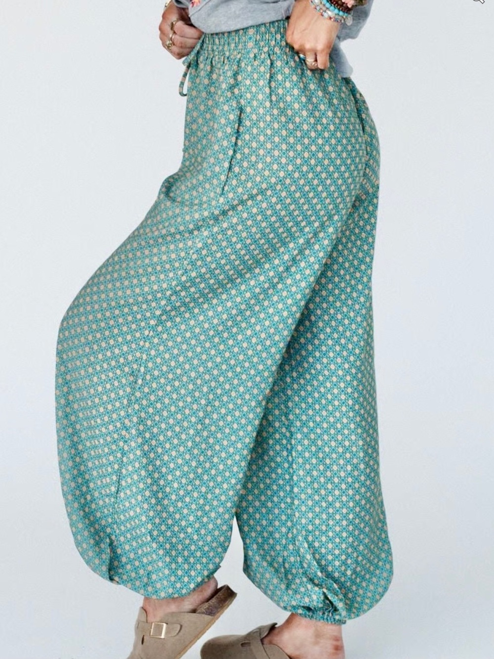 Three Bird Nest Mystic Mirage XL Teal Balloon Harem Boho Jogger Pants pockets